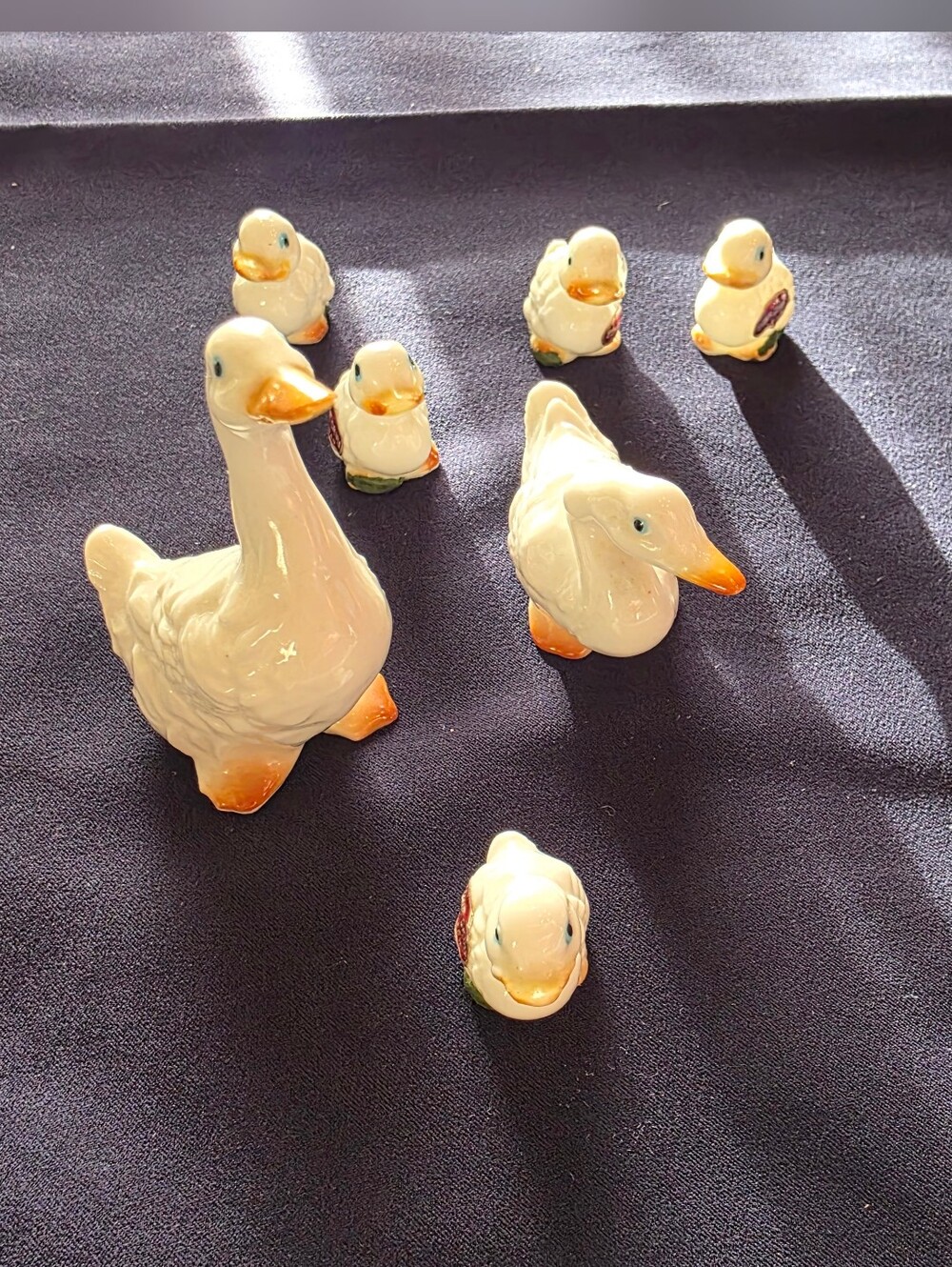 Bone China Vintage 1950s Duck Family Figurine Set Mother Father & 5 Ducklings